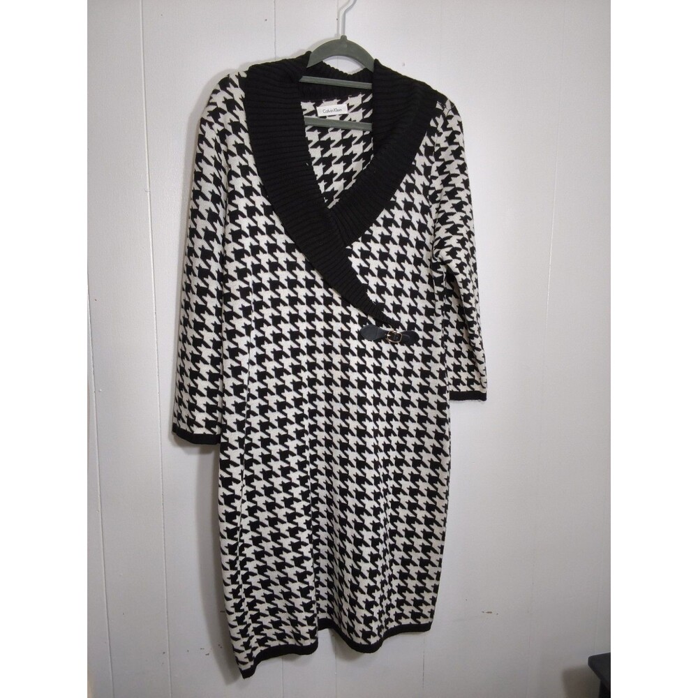 Calvin Klein Black & White Check Sweater Dress Size M